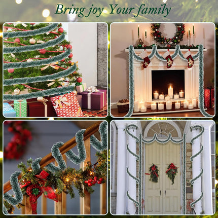 Christmas Tinsel Garland 26.4FT – Green & White Tree & Ceiling Decorations