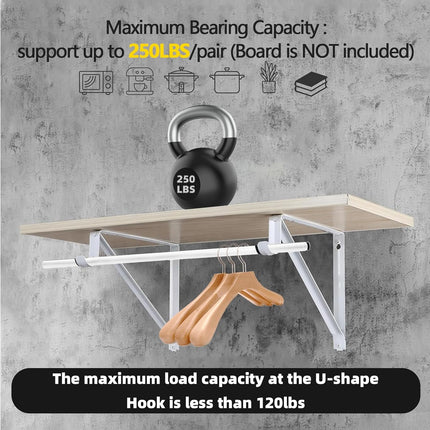 2 Pack Heavy Duty Closet Rod Brackets Wall Mount Shelf Support White
