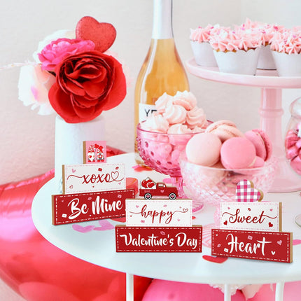 3 PCS Valentine’s Day Wooden Sign Decor: Happy Valentine’s XOXO & Be Mine Tabletop