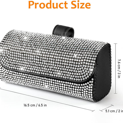 Bling Car Sunglasses Holder for Sun Visor, PU Leather Eyeglass Storage Case, White