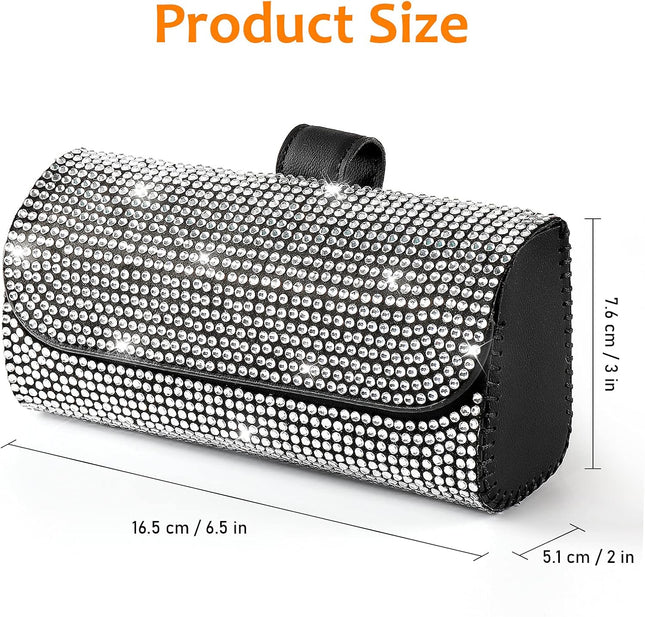 Bling Car Sunglasses Holder for Sun Visor, PU Leather Eyeglass Storage Case, White