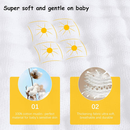 12-Pack Muslin Burp Cloths – 100% Cotton, Large & Absorbent, White