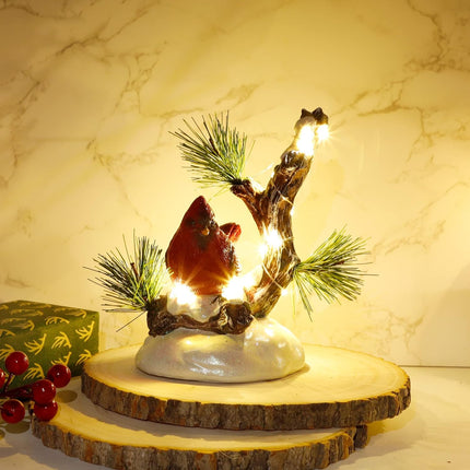 Christmas Tabletop Decor, Lighted Red Cardinal Resin Ornament with LED Lights for Holiday Table