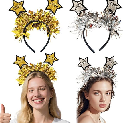 2-Piece NYE Headbands – Gold & Silver Glitter Crowns for Women Party