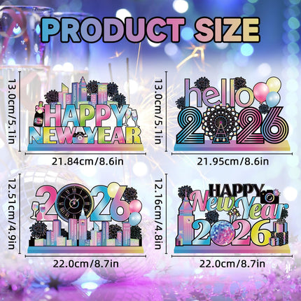 4-Piece 2026 New Year Eve Table Decorations – Colorful Wood Tabletop Set