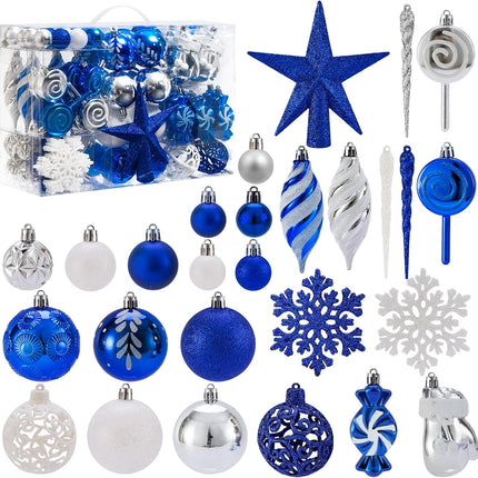 130PCS Blue Christmas Balls – Shatterproof Ornaments for Tree & Wreaths