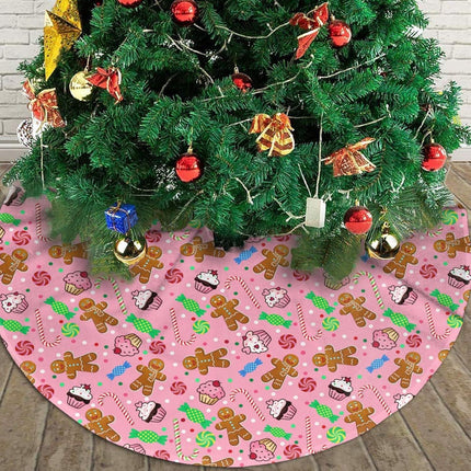 36" Pink Santa Gingerbread Tree Skirt Farmhouse Xmas Tree Mat