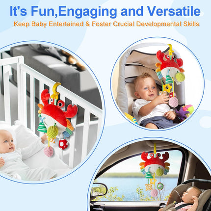 Baby Car Seat Toy with Clip, Rattle Bell Mirror Stroller Hanging Toy 0-12M