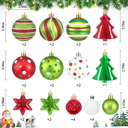 30PCS Red and Green Christmas Ball Ornaments, Holiday Tree Decorations