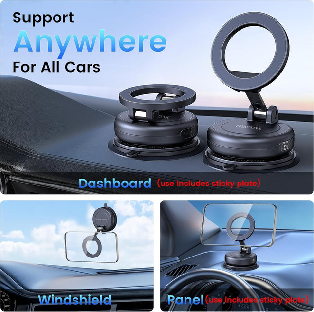 Car Phone Holder for MagSafe, 360° Rotation, Dual-Axis, Suction Mount for iPhone