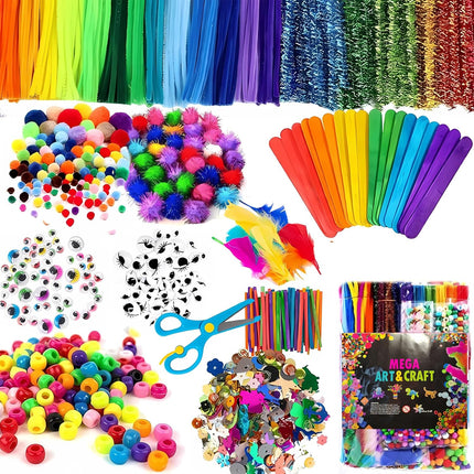 Arts & Crafts Supplies 1200pcs – Pipe Cleaners, Pom Poms & Googly Eyes Kit