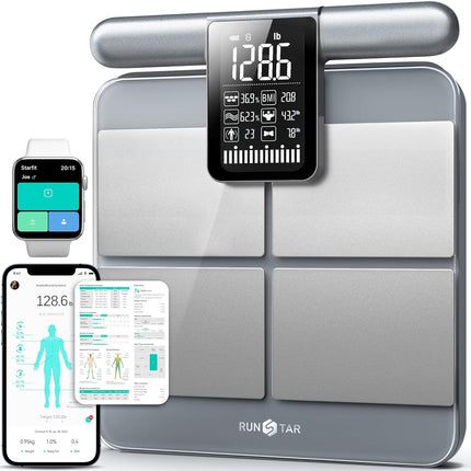 Smart Body Scale with 8 Electrodes, BMI, Large Display, Silver Finish