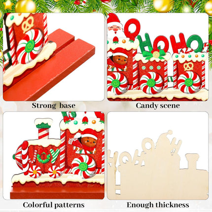 3PCS Christmas Wood Table Decor – North Pole Village & Candy House Centerpiece