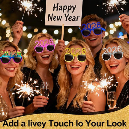 Happy New Year 2026 Glasses – 6-Pair Glitter Sunglasses Party Favors