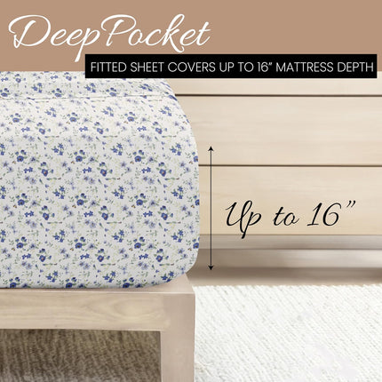 Patterned Microfiber Full Bed Sheet Set, 4 Piece Ultra Soft Deep Pocket Sheets
