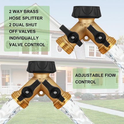 2-Way Garden Hose Splitter – Heavy Duty Brass Tap Connector with 2 Valves