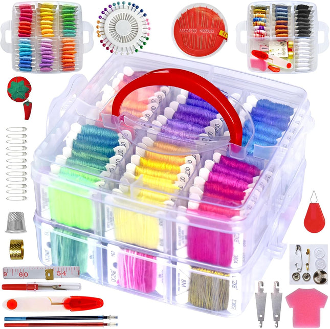 188PCS Embroidery Thread Set – Includes Floss Box, Bobbins & Cross Stitch Kit