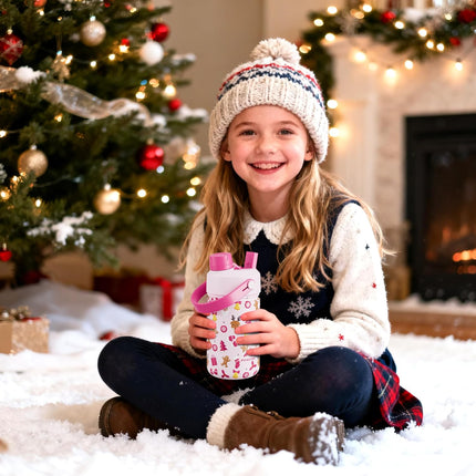 Christmas Kids Insulated Water Bottle, 12 oz – Leakproof, BPA-Free Stainless Steel with 2-in-1 Lid
