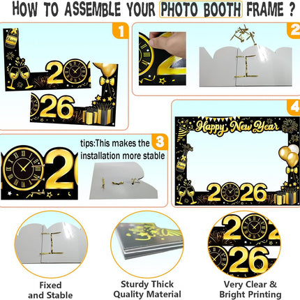 18-Pc 2026 NYE Photo Booth Props with Giant Happy New Year Selfie Frame