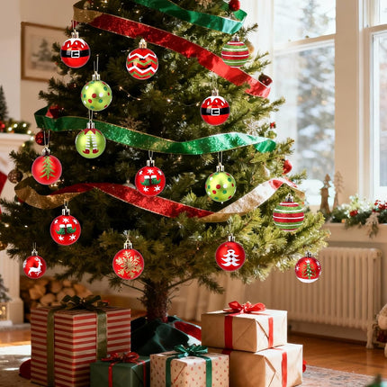 24-Pcs Christmas Ball Ornaments – Red & Green Glitter Baubles for Tree Decor