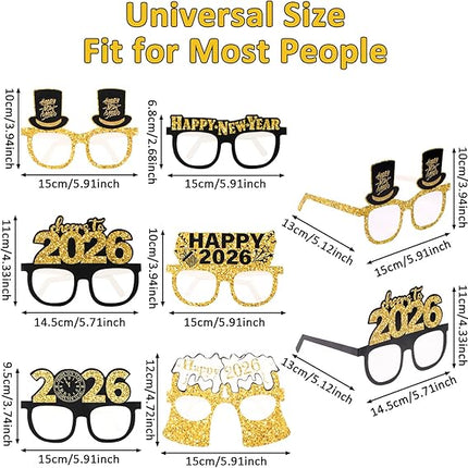 6 PCS 2026 Happy New Year Paper Glasses NYE Party Photo Booth Props