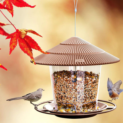 Outdoor Hanging Bird Feeder for Wild Bird Seed, Brown Garden Feeder