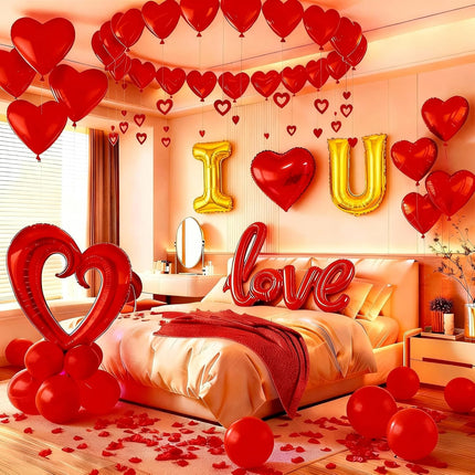 Happy Valentine’s & Anniversary Balloon Set: ‘I Love You’ & Big Heart Foil Balloon