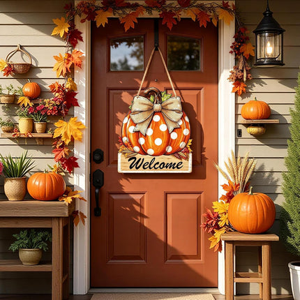 Reversible Fall Halloween Door Decor, Rustic Wooden Pumpkin Thanksgiving Hanging Sign