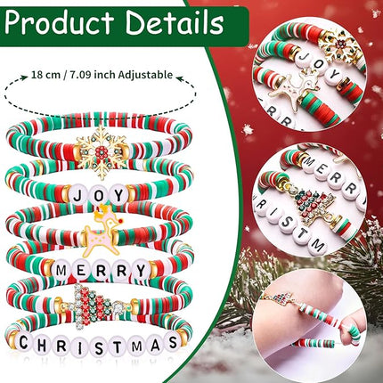 6 Pack Christmas Bracelets for Women Men Teens Beaded Stretch Charms