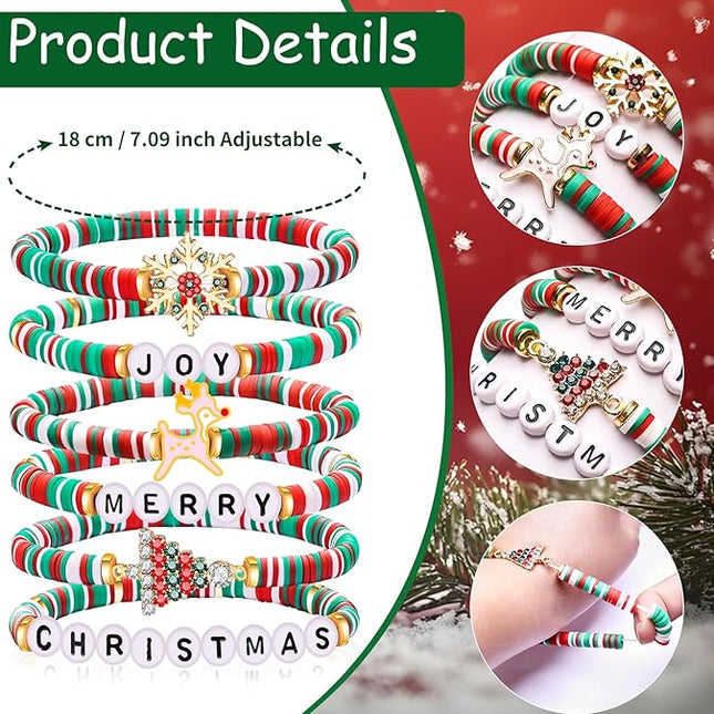 6 Pack Christmas Bracelets for Women Men Teens Beaded Stretch Charms