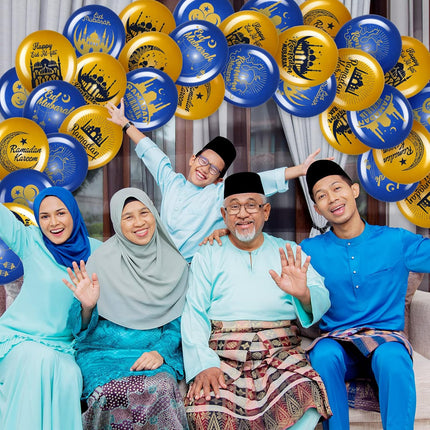 40 Pcs Ramadan Mubarak Balloons: Blue & Gold Eid Mubarak Party Decorations