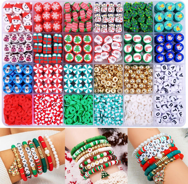 1480 PCS Christmas Polymer Clay Beads Charms Jewelry Making DIY Kit
