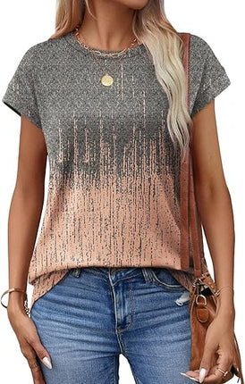 Women’s Summer Tops Short Sleeve Crew Neck Trendy Tunic Blouse
