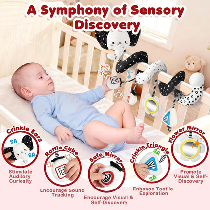 High Contrast Baby Car Seat Toys 0-6 Months Black White Spiral Stroller Sensory Toy