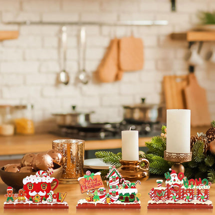 3PCS Christmas Wood Table Decor – North Pole Village & Candy House Centerpiece
