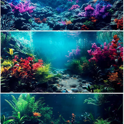 3 Pack Aquarium Background 36x18 Inch Polyester Fish Tank Undersea Coral Scenery