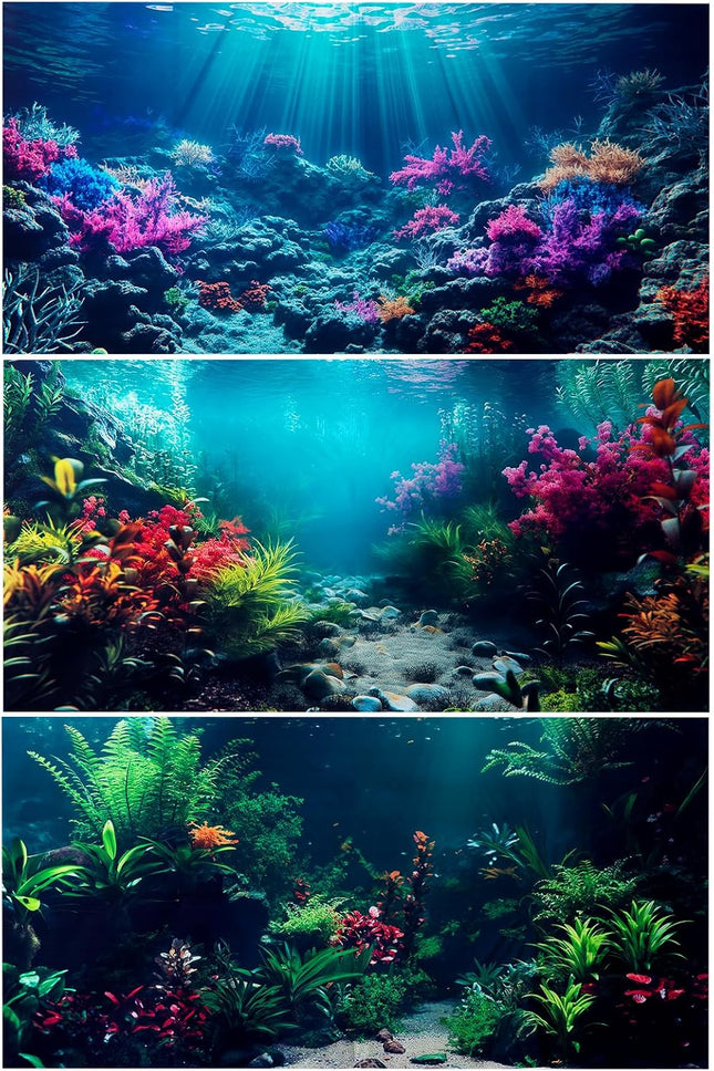 3 Pack Aquarium Background 36x18 Inch Polyester Fish Tank Undersea Coral Scenery