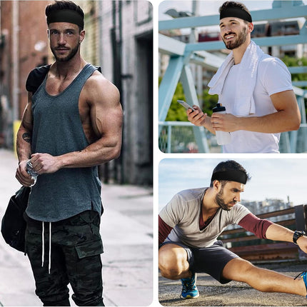 5-Pack Men’s Sports Headbands – Breathable, Washable, Workout Ready