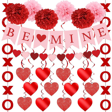 Valentine’s Day Decor Set: Heart Swirls, ‘Be Mine’ Banner & XO Garlands
