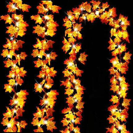 Halloween Fall Garland with 60 LED Pumpkin Lights, Realistic Maple Leaf Decor