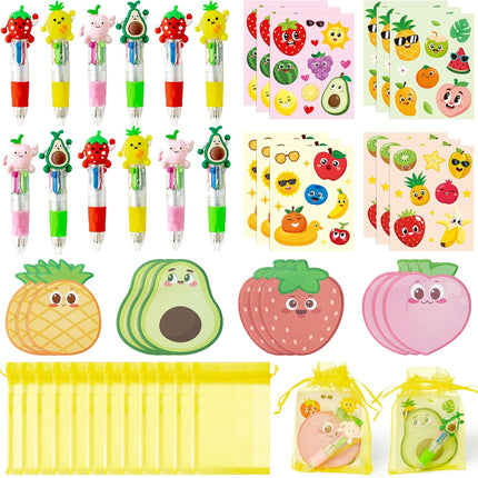Fruit Stationery Gift Set – 12 Pack with 4-in-1 Pens, Sticky Notes & Party Favors
