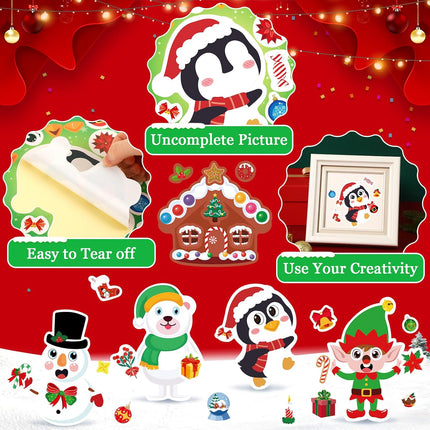 36 Sheets Christmas Make-a-Face Stickers – Santa & Snowman Holiday Craft Set