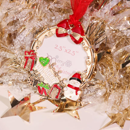 Gold Snowman Photo Ornament – Christmas Tree Decoration & Holiday Keepsake Gift