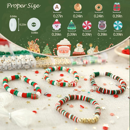 Christmas Clay Beads Set Xmas Colors Flat Round Polymer Beads with Charms