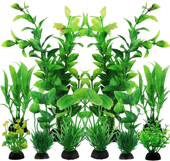 PietyPet Aquarium Decor – 10pcs Green Plastic Plants for Fish Tanks