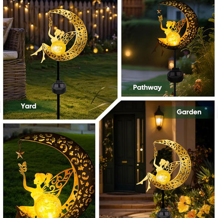 Solar Garden Statue – Fairy Moon Figurine Light Stake for Patio & Yard