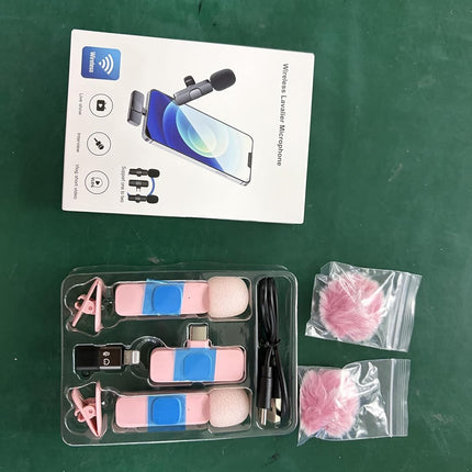 Pink Wireless Lavalier Mic – Clip-On, Noise Cancelling, 65ft Range for iPhone/Android