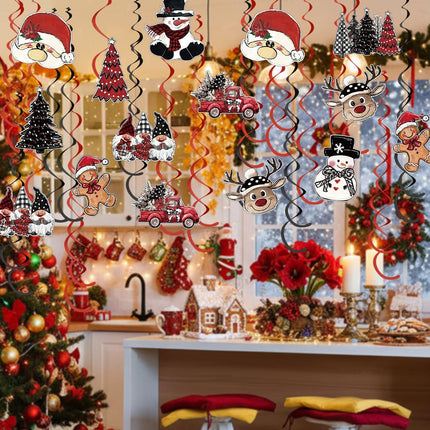 30PCS Christmas Hanging Swirls – Tree, Santa, Snowman & Gnome Party Decorations