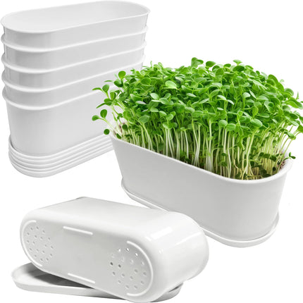 5-Pack White Window Herb Planter Boxes, 8.5-Inch Rectangular Plastic Pots Drainage Trays