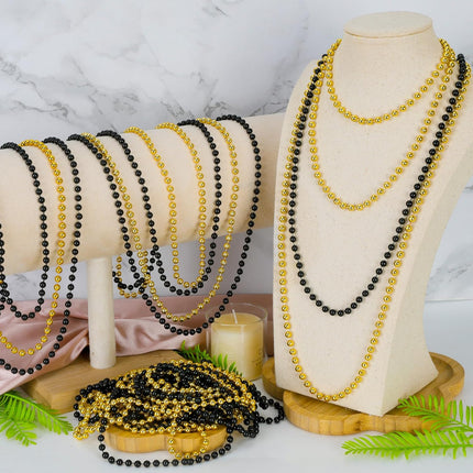 12 PCS Mardi Gras Beads Black & Gold 33" Beaded Necklaces Party Favors